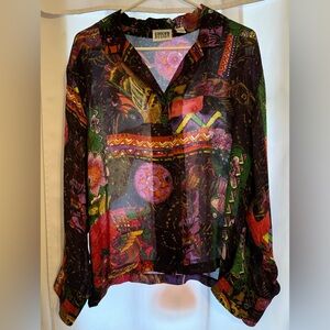 Ornate Vintage Asian Inspired Chico’s Design Silk Blouse